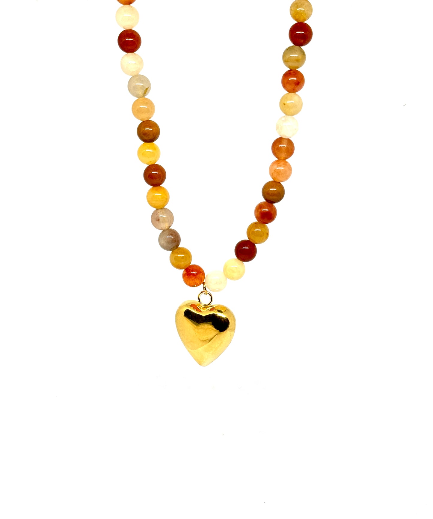 Elegant Beach Heart Shape 316L Natural Stone Beaded Pendant Necklace