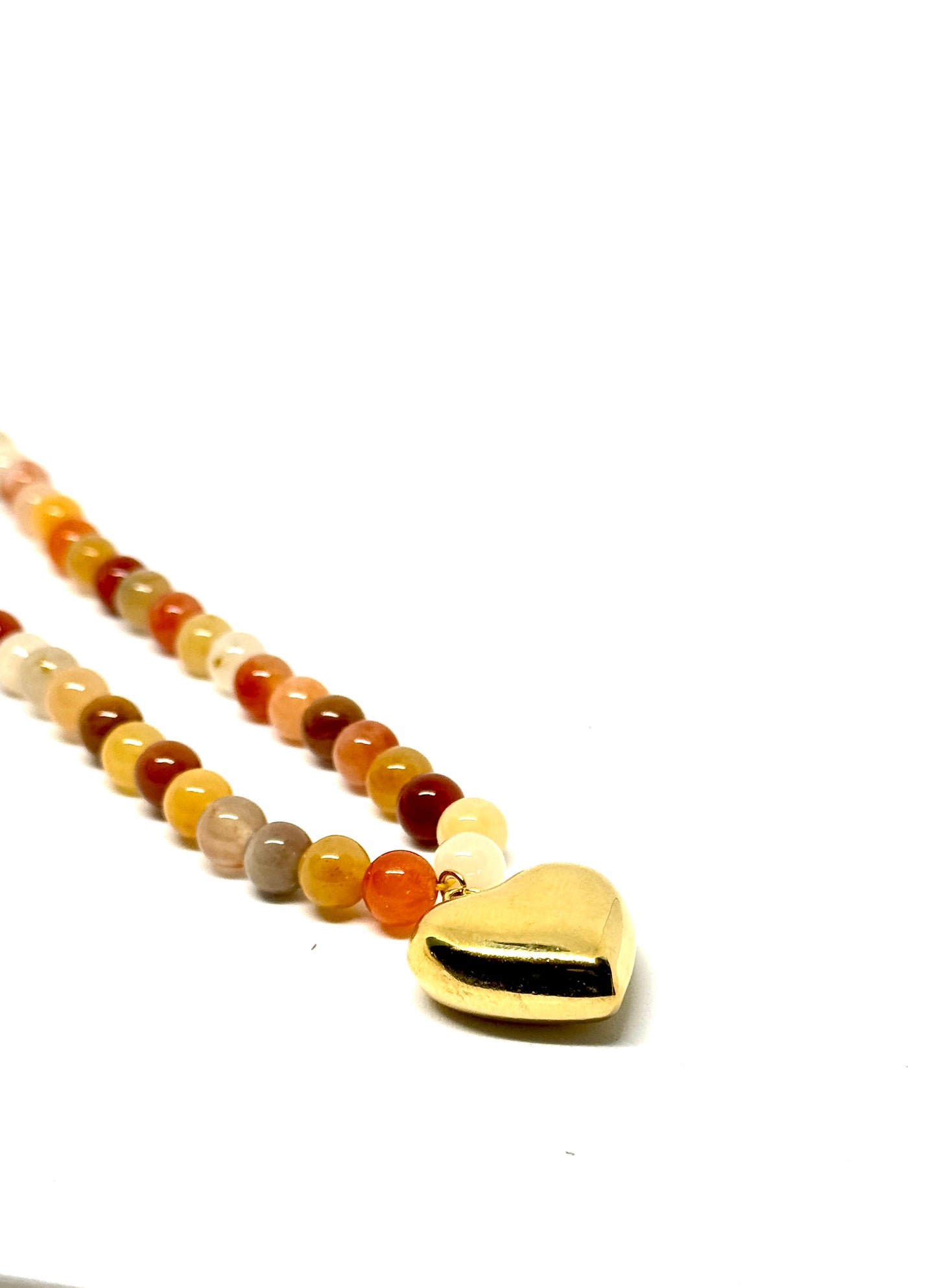 Elegant Beach Heart Shape 316L Natural Stone Beaded Pendant Necklace