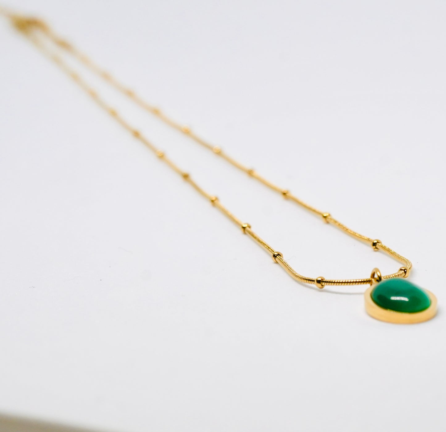 Green Oval Stone Pendant Necklace