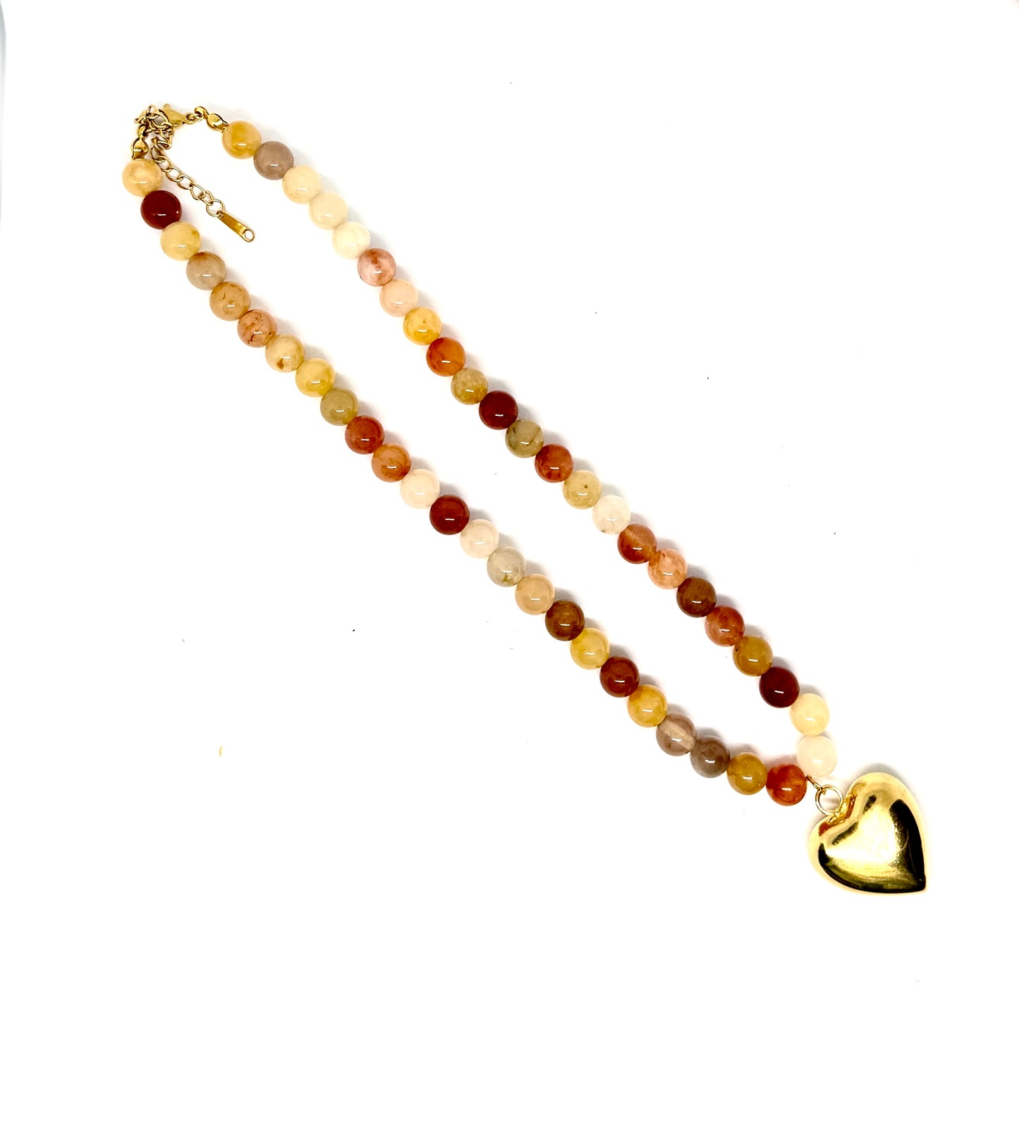 Elegant Beach Heart Shape 316L Natural Stone Beaded Pendant Necklace