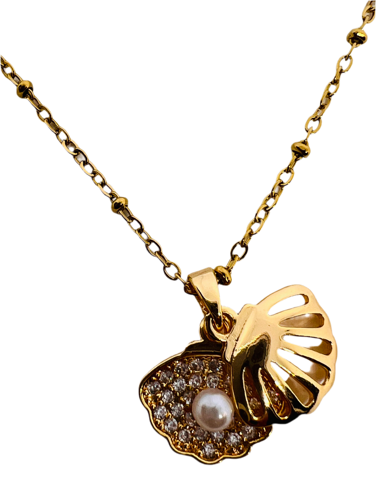 Beach Simple Style Inlay Starfish Shell Fish Tail Artificial Pearls Zircon Pendant Necklace