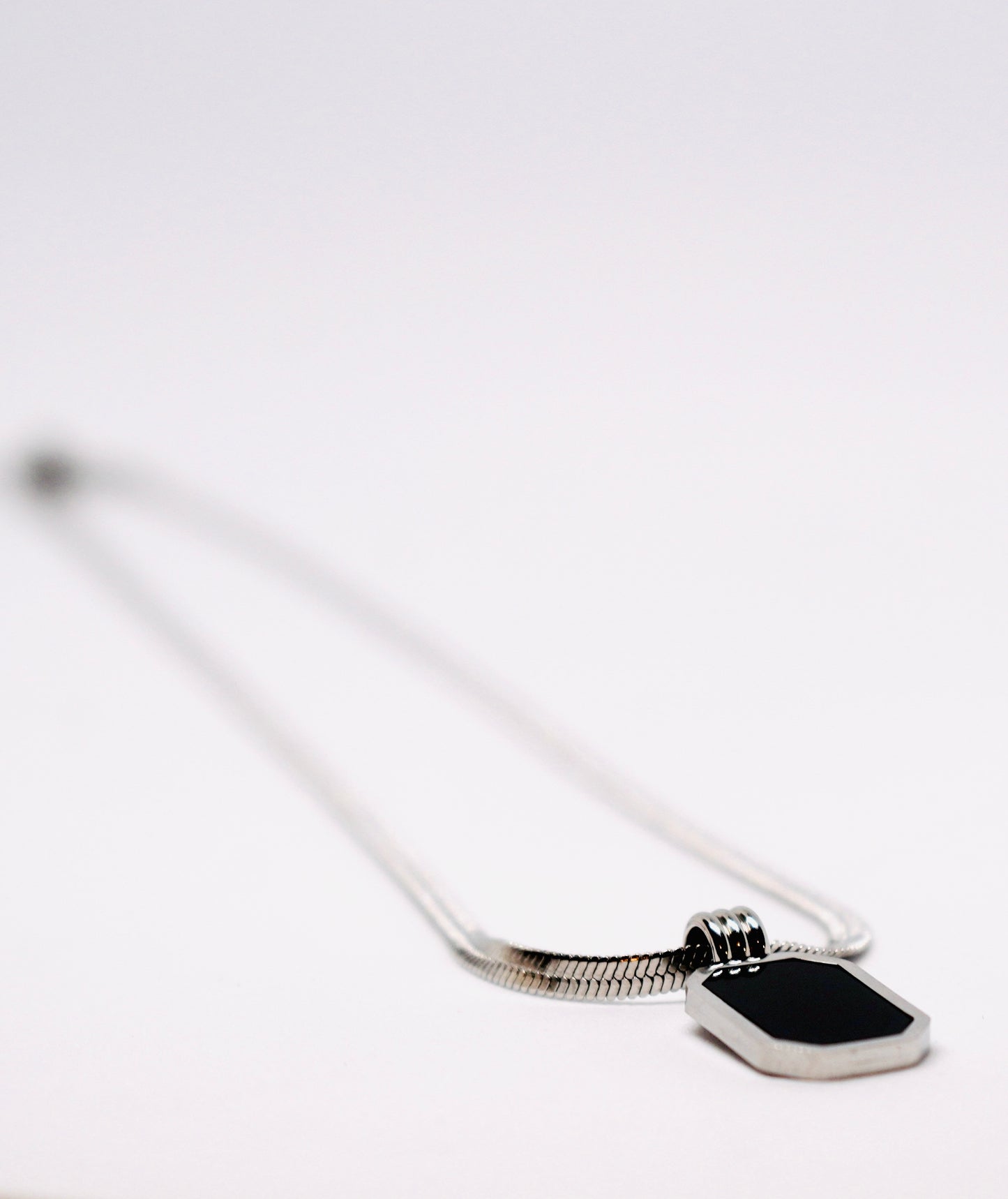 Snake Chain Black Pendant Necklace Silver