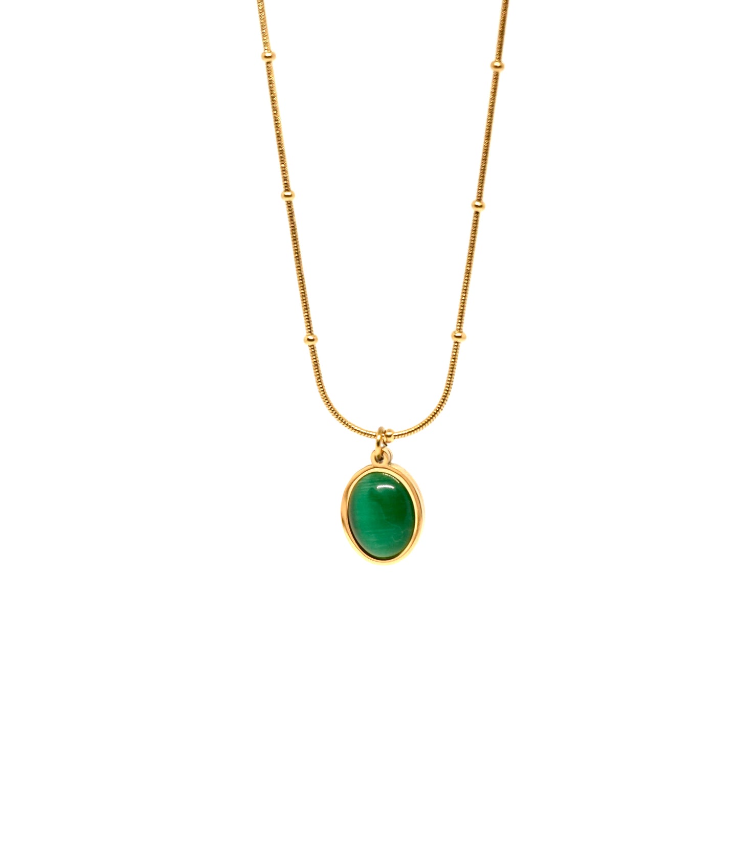 Green Oval Stone Pendant Necklace