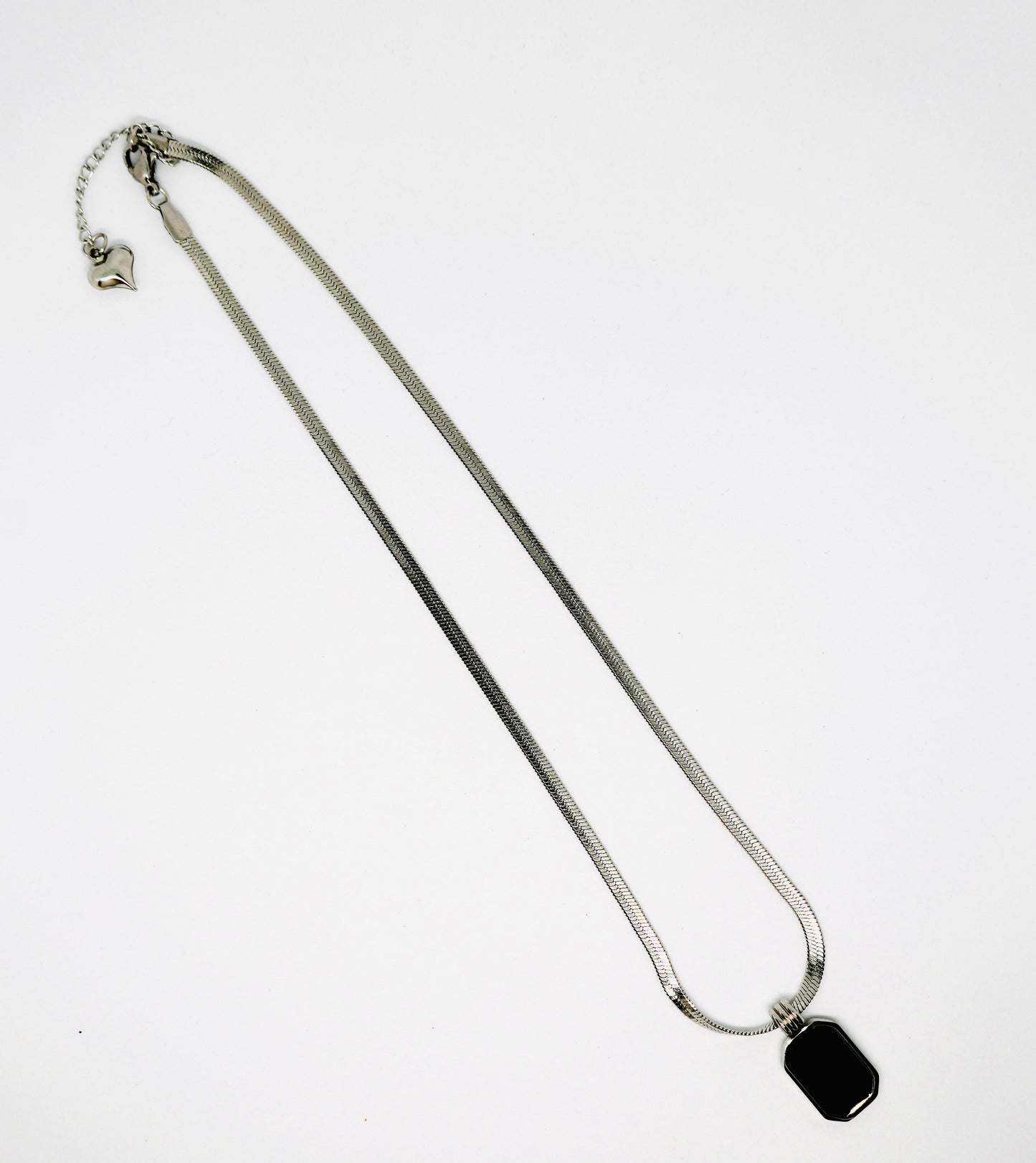 Snake Chain Black Pendant Necklace Silver