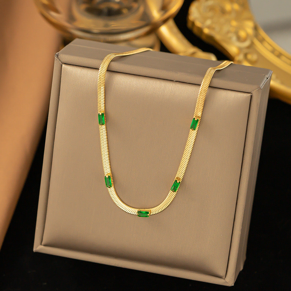 Emerald Glint Herringbone Necklace