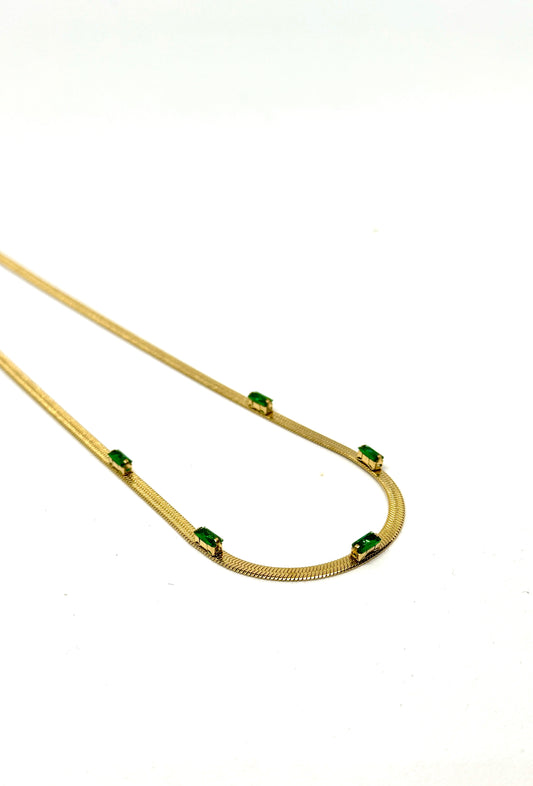 Emerald Glint Herringbone Necklace