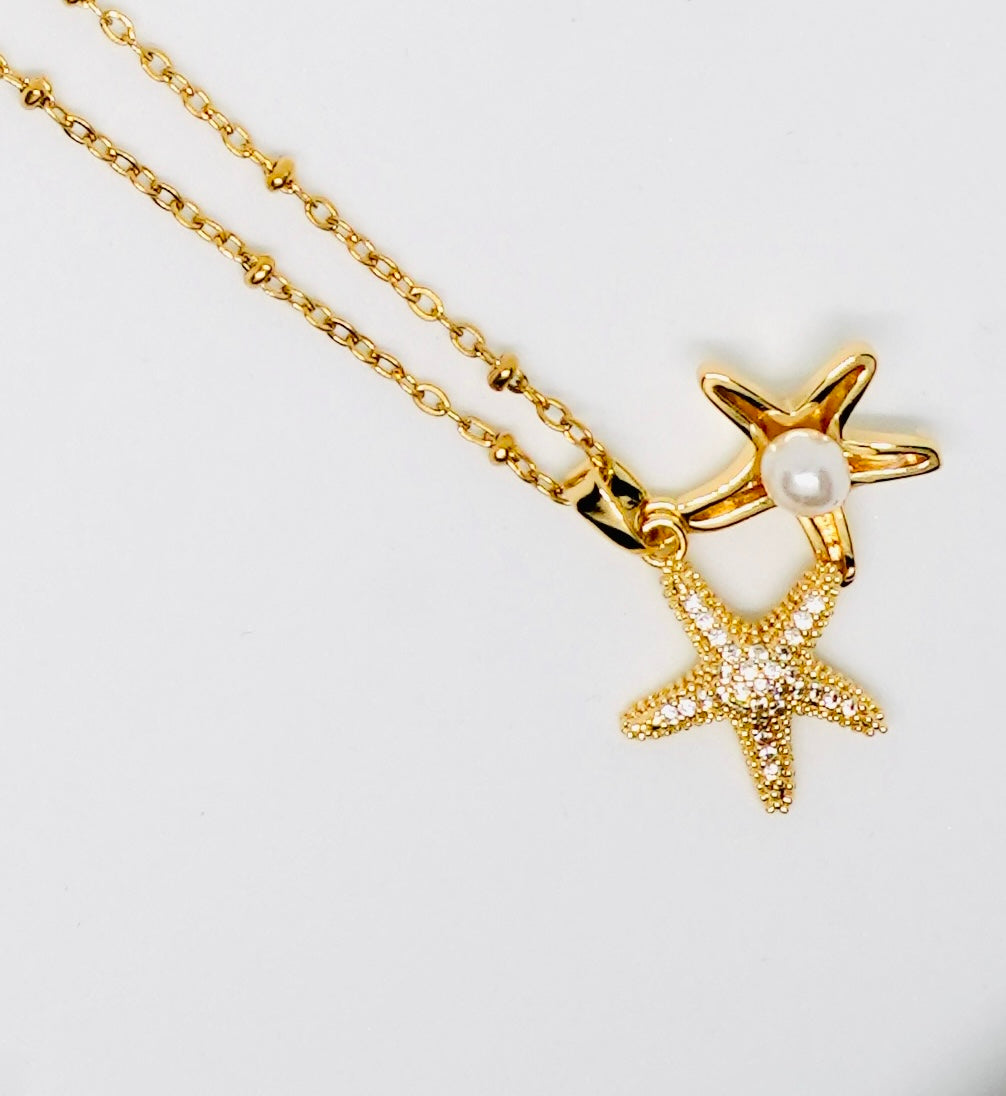 Beach Simple Style Beaded Starfish Shell Fish Tail Pendant Necklace