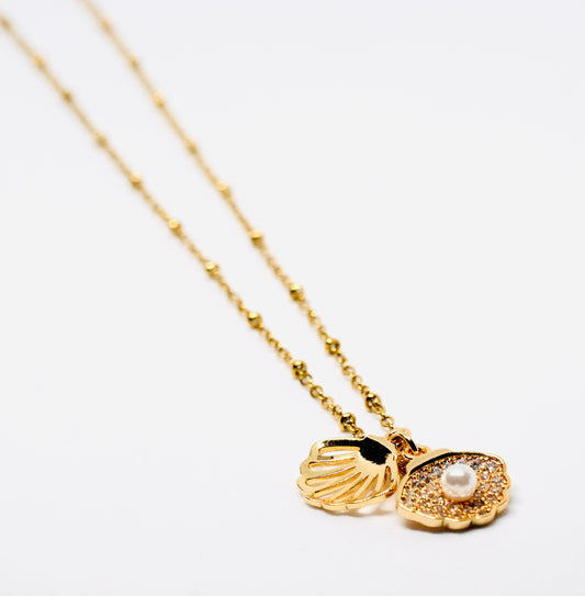 Beach Simple Style Inlay Starfish Shell Fish Tail Artificial Pearls Zircon Pendant Necklace