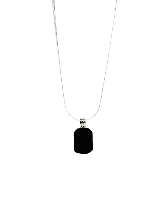 Snake Chain Black Pendant Necklace Silver