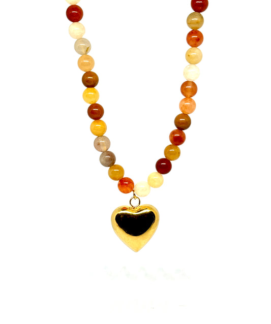 Elegant Beach Heart Shape 316L Natural Stone Beaded Pendant Necklace