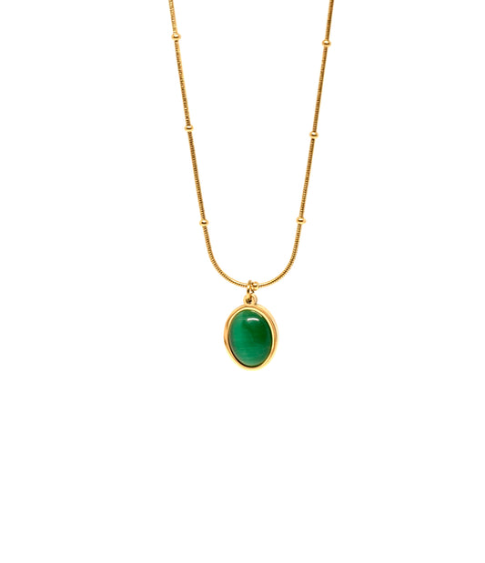 Green Oval Stone Pendant Necklace